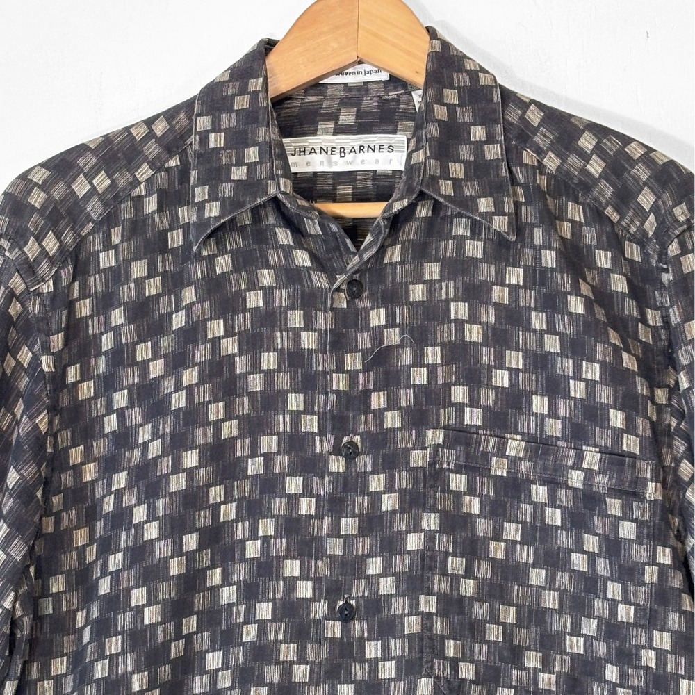 Jhane Barnes Geometric Checkerboard Cotton Button Down Shirt Mens S